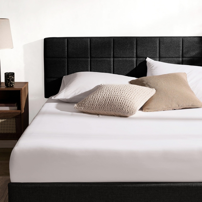- Hearth & Harbor King Headboard, Square Tufted Linen,  Upholstered, Bed Frame Mount, Adjustable Height 34"-42", Modern, Black