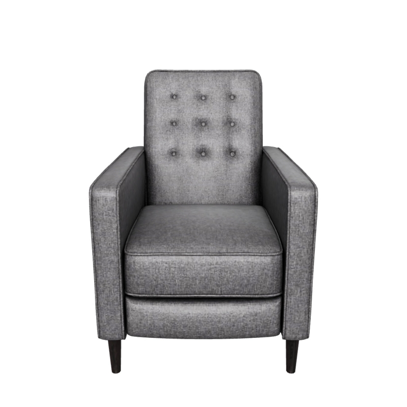 Heathered Fabric Recliner with Button Tufted Back and Tapered Wood Legs