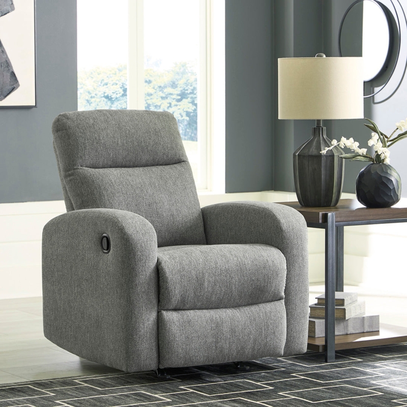 Heathered Fabric Rocker Recliner with Contemporary Track Arms