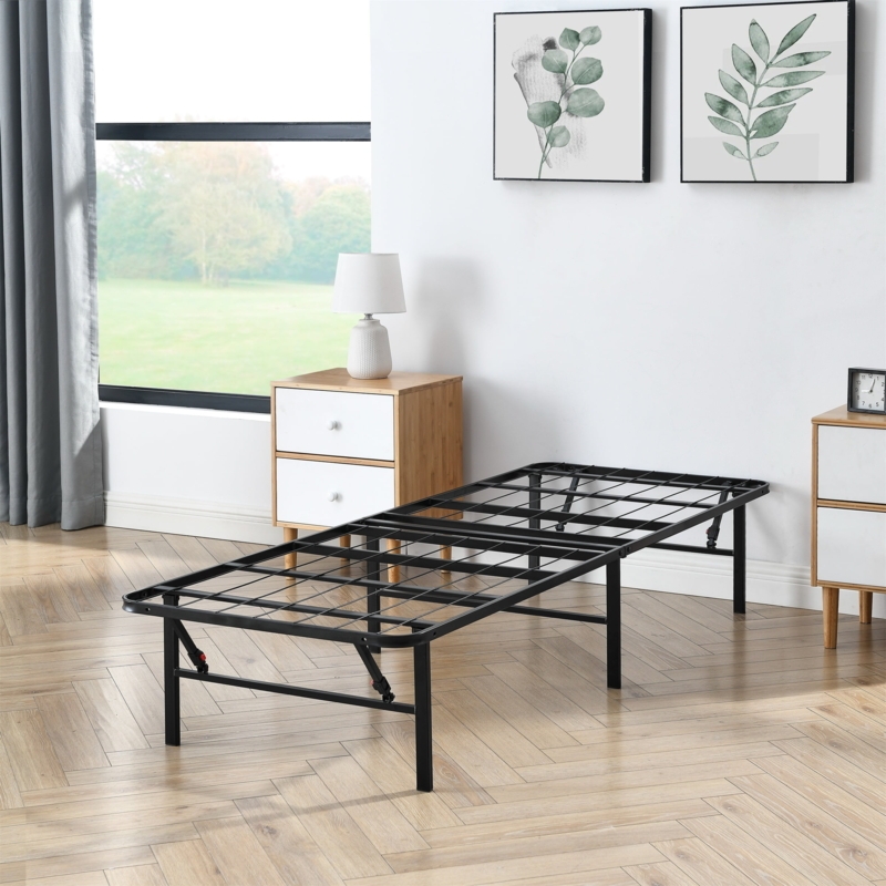 High Profile Bed Frame with 14 Inch Height and Foldable Steel Design