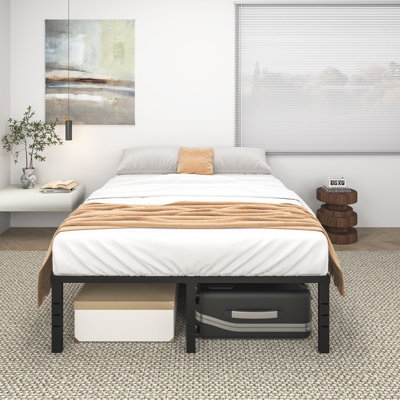 High-Profile Black Metal Bed Frame with Underbed Storage Clearance