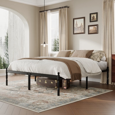High Profile King Bed Frame Roman Style Legs Matte Black Metal