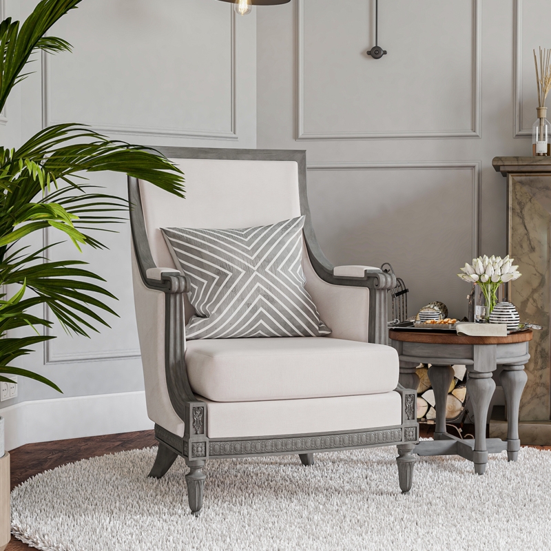 Highback Accent Chair with Tapered Dark Wood Legs, Mid-Century Style
