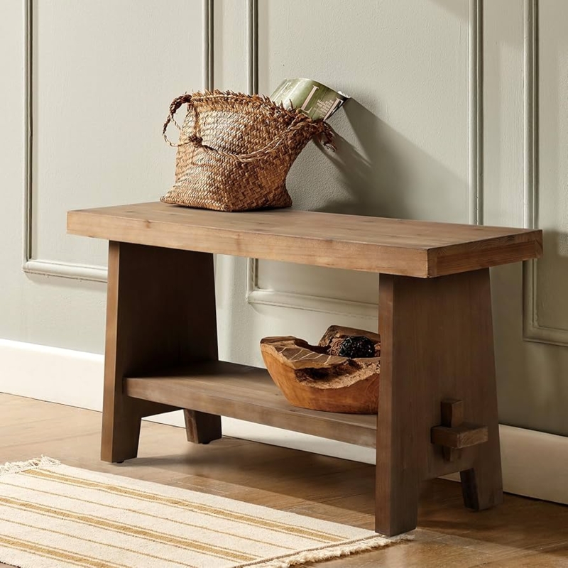 - HOKYHOKY Solid Wood Entryway Bench - 31.5" Farmhouse Small  Storage Bench, Rustic Narrow Bench Seat for Indoor, Entryway, Dining Room,  Living Room and Hallway, Brown - Table Benches