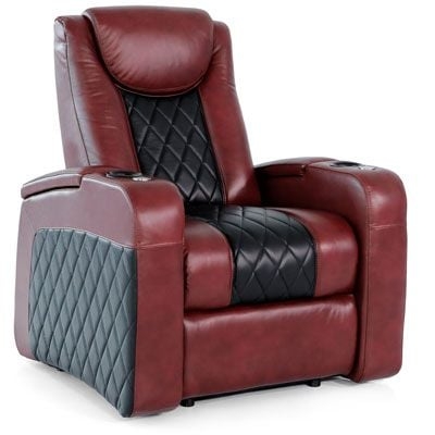 Home Theater Recliner Burgundy And Black Diamond Quilted Cup Holders