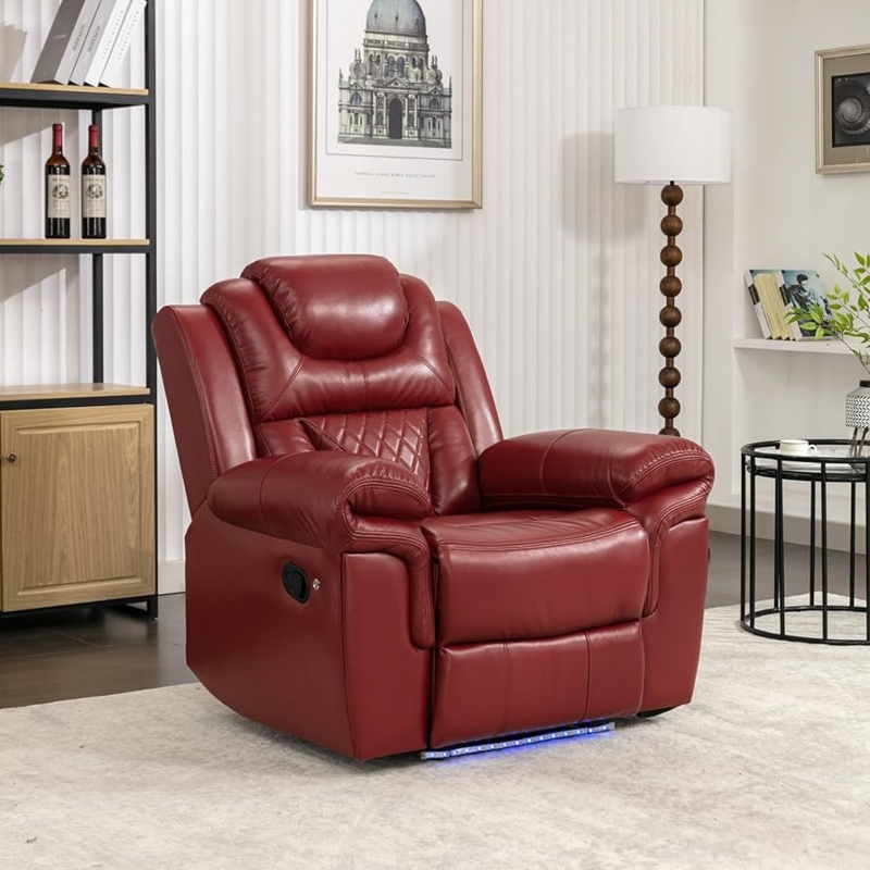 Home Theater Recliner with LED Base Lighting and Diamond Quilting