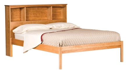 Honey Oak Platform Bed with Shaker Legs & Bookcase Headboard