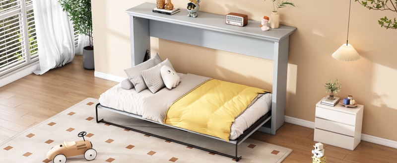 Horizontal Murphy Bed Cabinet Design with Integrated Shelf