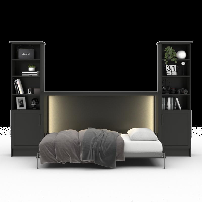Horizontal Murphy Bed Storage with Integrated Backlighting, Charcoal