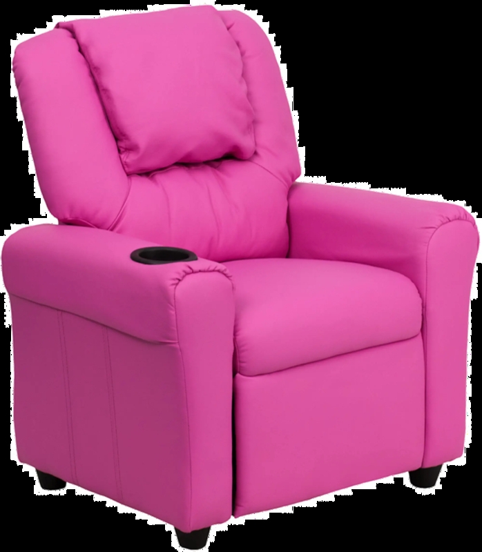 Hot Pink Kids Recliner with Cup Holder, Padded Headrest