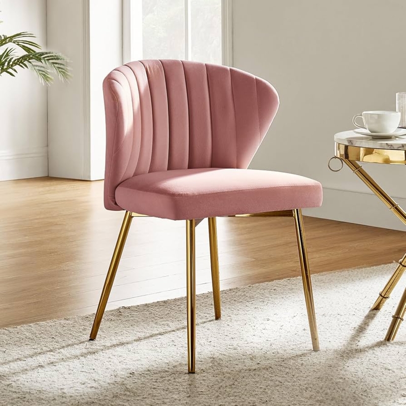 - HULALA HOME Velvet Dining Chairs, Modern Small Armless Accent  Chair with Gold Metal Legs, Living Room Upholstered Cute Side Chair,  Elegant Tufted Back Vanity Chair for Bedroom/Beauty Room-Pink - Dining
