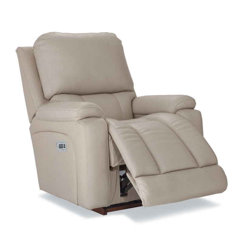 Ice Beige Power Recliner with Pillow Top Arms and Chaise Footrest