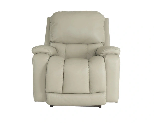 Ice Grey Leather Recliner with Plush Split Back and Channel Tufting