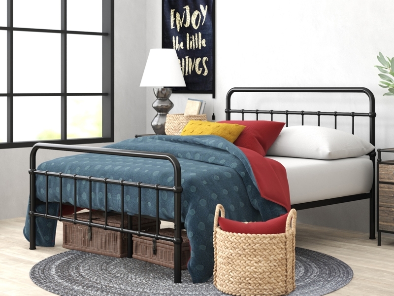 Industrial Black Metal Bed Frame with Pipe Style Joints