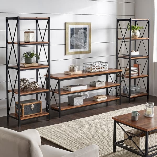 Industrial Etagere Bookcase Set with Matching Console Table