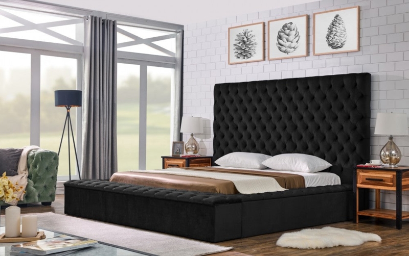 Industrial Glam Storage Bed with Integrated Bench