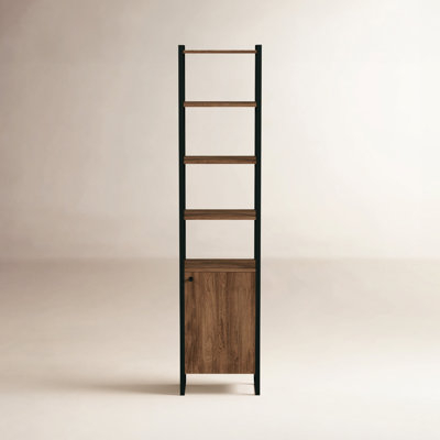 Industrial Metal Etagere: Narrow Wood shelving with Base Cabinet