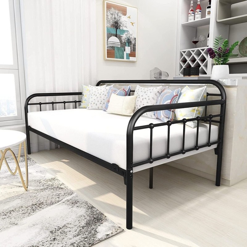 Industrial Minimalist Daybed with Matte Black Spindled Railing