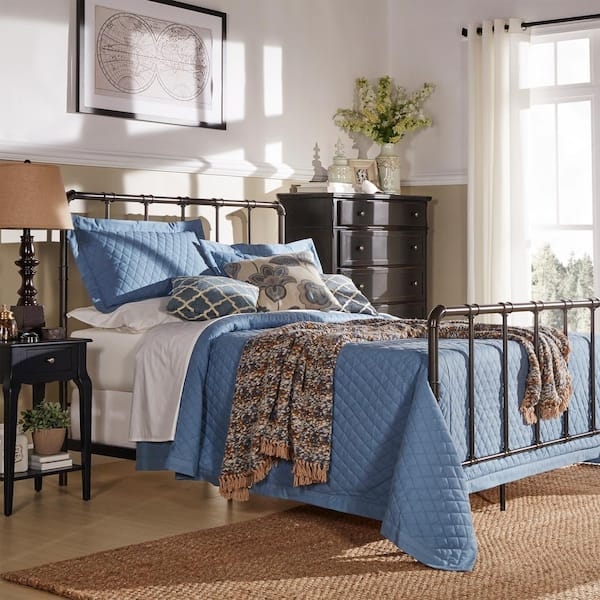 Industrial Pipe Bed Frame Bronzed Black Finish with Spindle Back