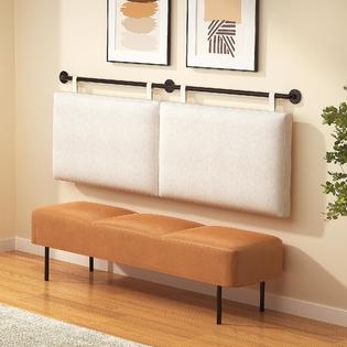 Industrial Rail Headboard Matte Black with Adjustable Height Cushions