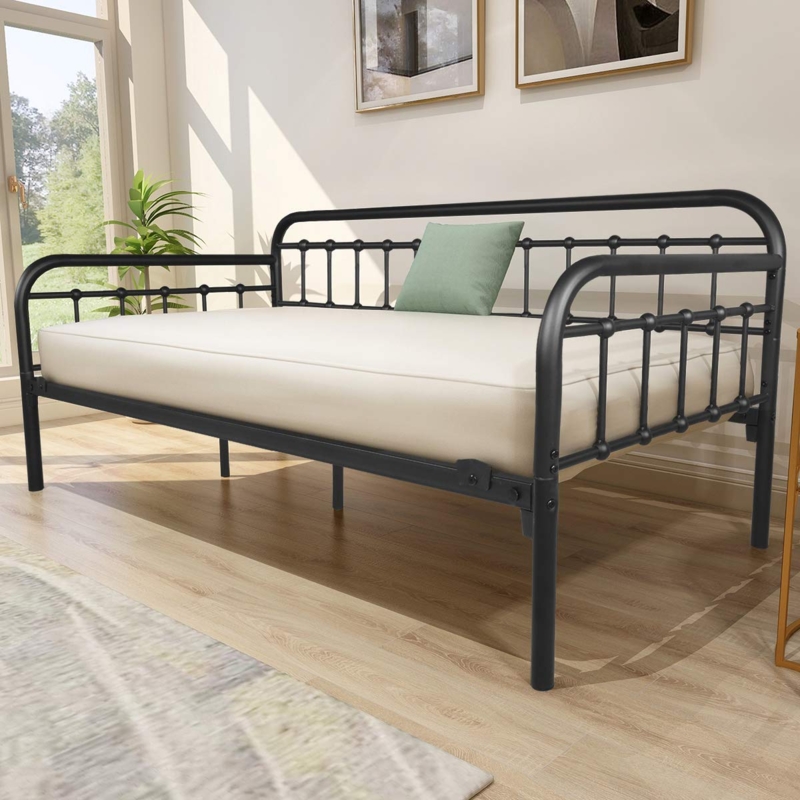 Industrial Sofa Bed Daybed with Matte Black Tubular Metal Frame