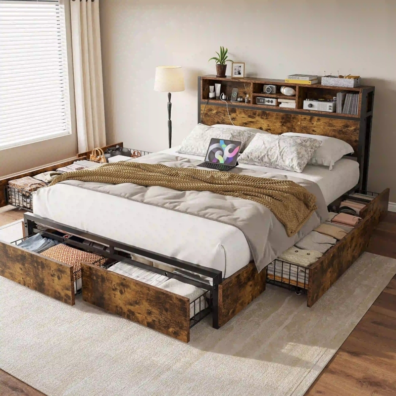 Industrial Storage Bed featuring Charging Station & Mixed Materials