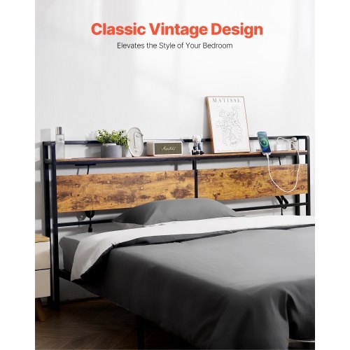 Industrial Storage Headboard King with Charging Station