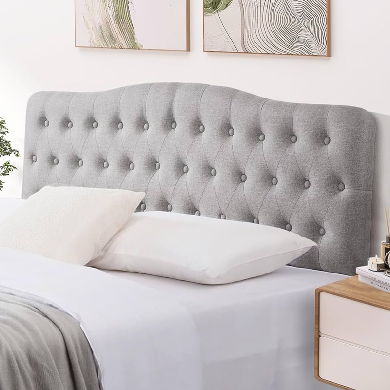 - Iroomy Upholstered Headboard, Button Diamond Tufted Headboards  with Adjustable Height and Solid Wood Leg, Linen Fabric Padded Headboard  for King Size Bed, Mordern Head Board (Grey, King)