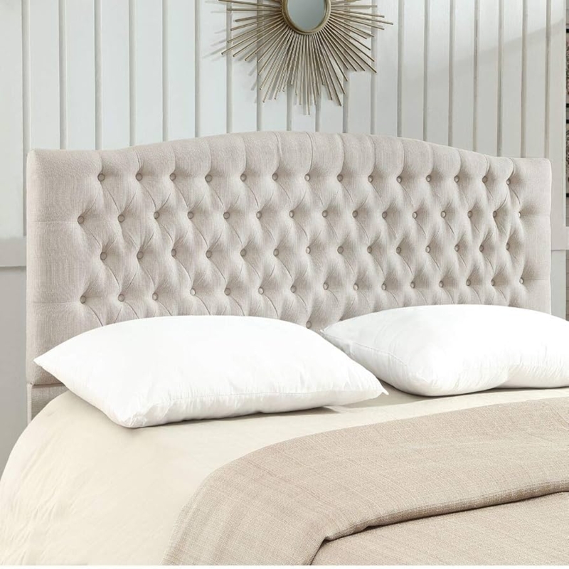 Ivory Arched Upholstered Headboard with Linen-Like Fabric