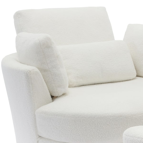 Ivory Boucle Barrel Chair with Thick Seat Cushion and Lumbar Pillow