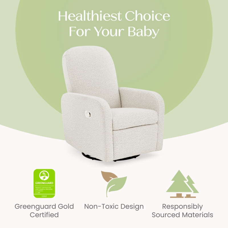 Ivory Boucle Swivel Recliner with Power Recline and Greenguard Gold