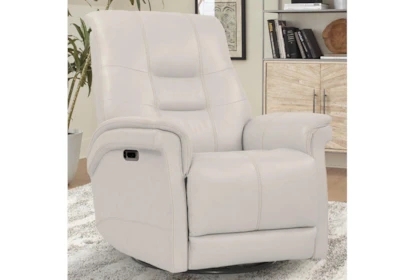 Ivory Leather-Like Power Recliner with Adjustable Headrest