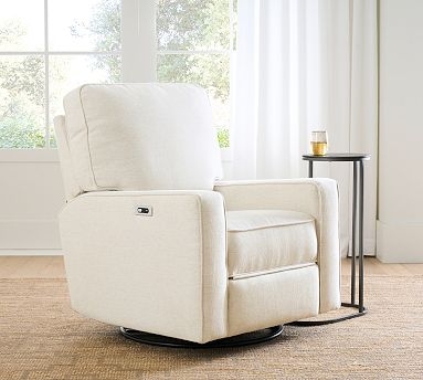 Ivory Power Swivel Glider Recliner with Square Arms and Basketweave