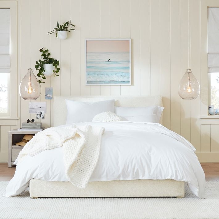 Ivory Tweed Upholstered Bed Coastal Modern Style