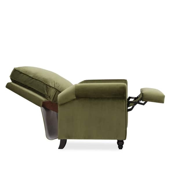 Kale Green Velvet Recliner Chair Traditional Turned Wood Legs