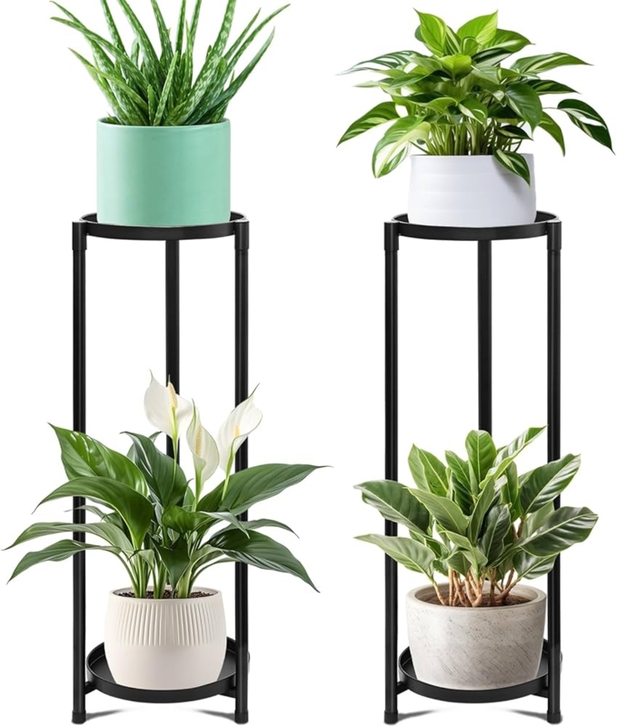 : KHayRovies 2 Tier Plant Stand Indoor, Black Corner Tiered Tall Plant  Stand for Outdoor Multiple Plants, Metal Flower Pot Stands Holders Plant  Display Shelf for Balcony Living Room Garden Patio(2Pcs) :