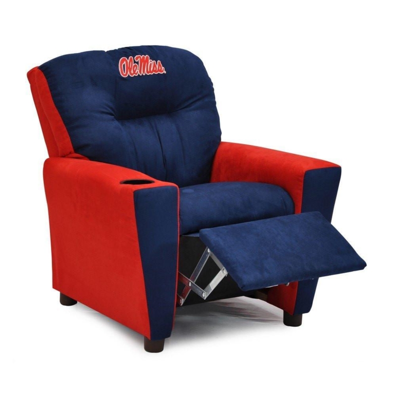 Kids Recliner Navy Red Collegiate Branding Cup Holder Sports Theme