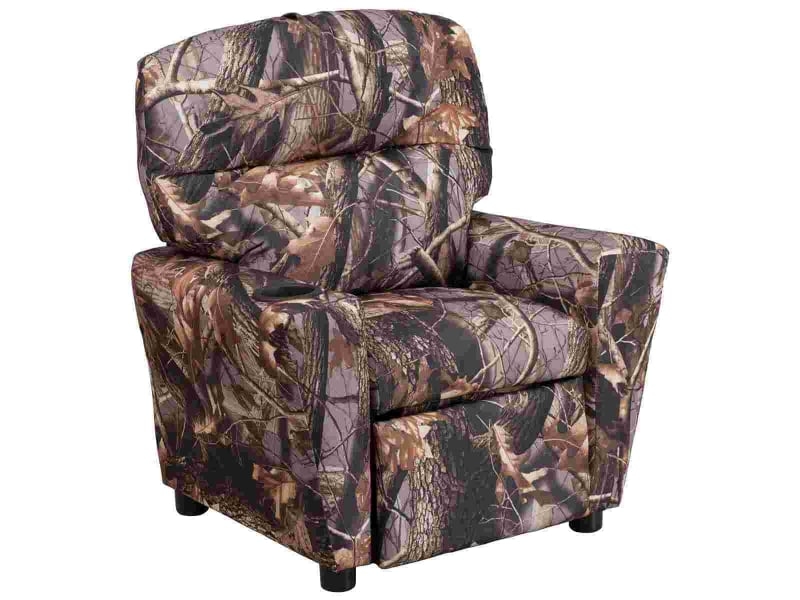 Kids Recliner with Camouflage Pattern and Integrated Cup Holder