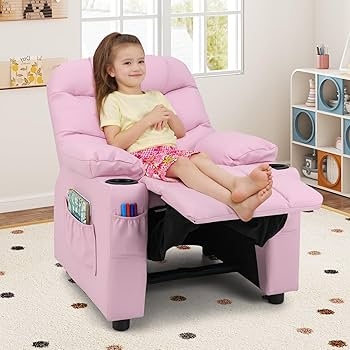 Kids Recliner with Cup Holders, Side Pockets Pink