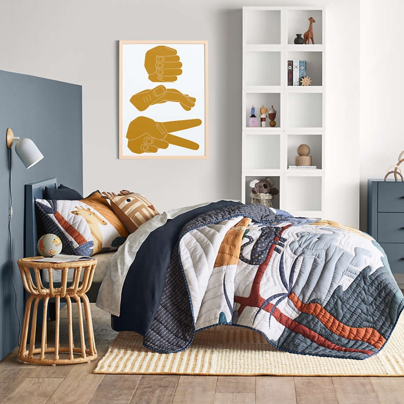 Kids Twin Bed Slate Blue Finish Slat Design Minimalist Style