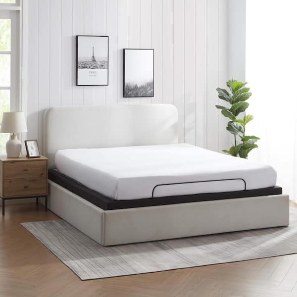 King Adjustable Bed Base in Black with Modern Upholstered Frame