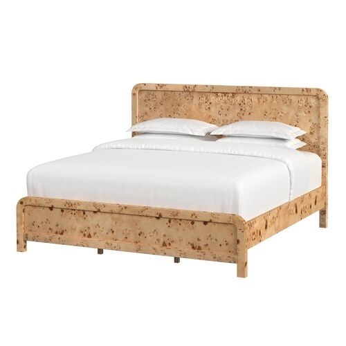 King Bed Honey Burl Bed Frame Curved Silhouette Coastal Style