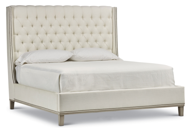 King Bed Ivory High Wingback with Diamond Tufting and Nailhead Trim