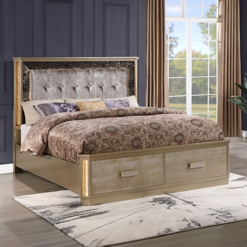 King Bed with Integrated LED Lighting and Dual Drawer Footboard