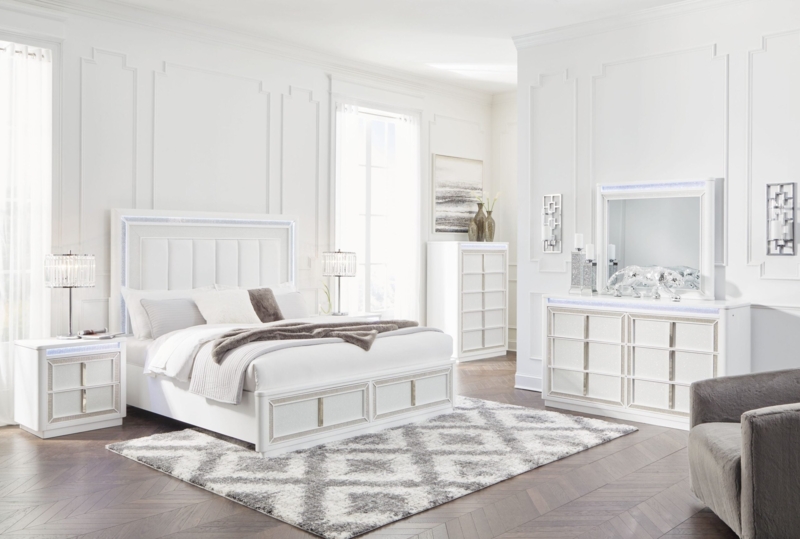 King Bed with Integrated LED Lighting and Mirrored Trim Details