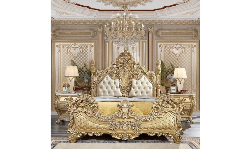 King Bed with Metallic Antique Gold Finish and Arched Silhouette