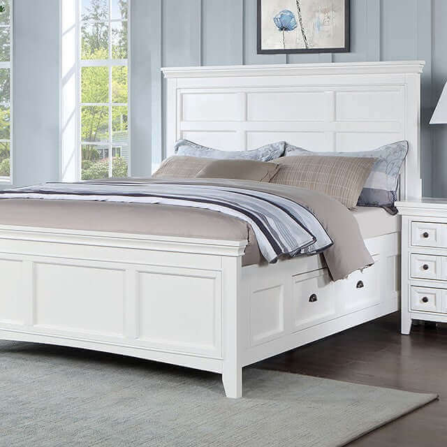 King Transitional Storage Bed with Side Drawers and Paneling