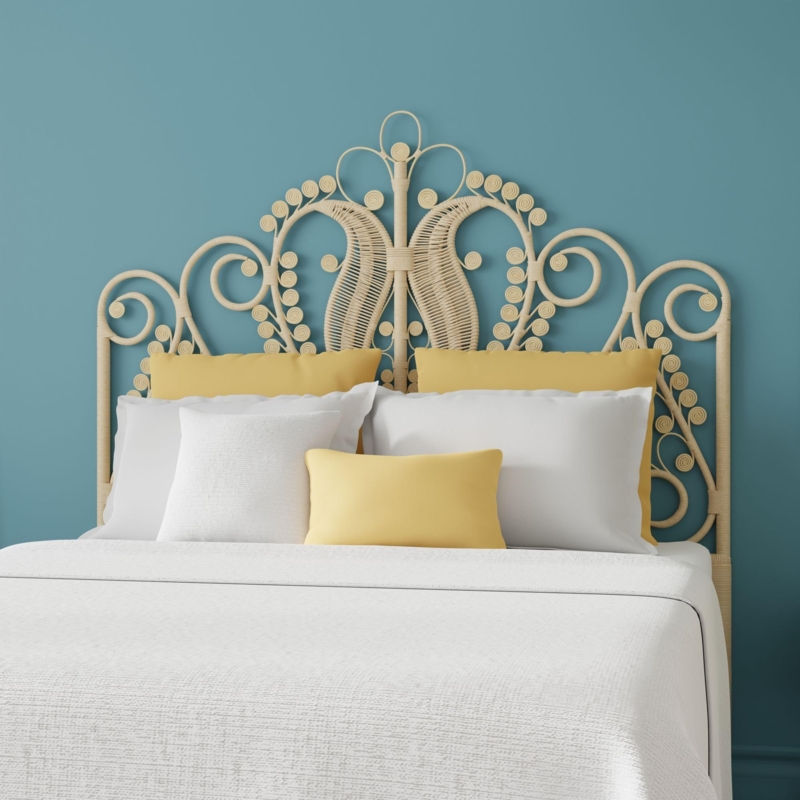 - KOUBOO Peacock Rattan Headboard, Full Size, Natural Color