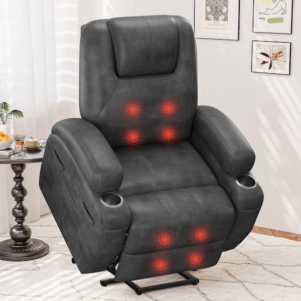 LACOO Black Leather Standard (No Motion) Recliner with Power Lift T-LR84LMP0