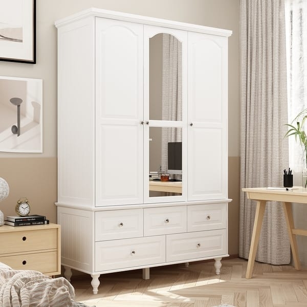 Lacquered Bedroom Armoire featuring Arched Mirrored Door and Bun Feet